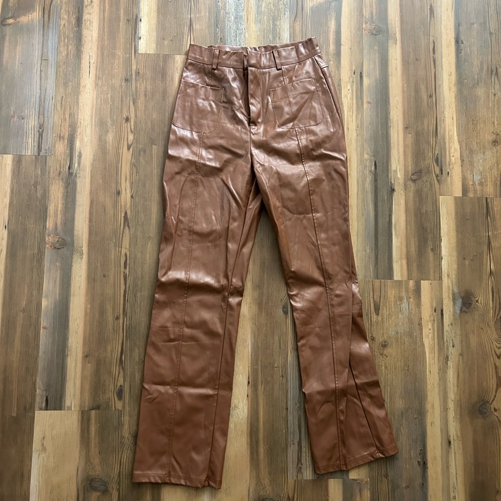 Women’s Brown Faux Leather Pants